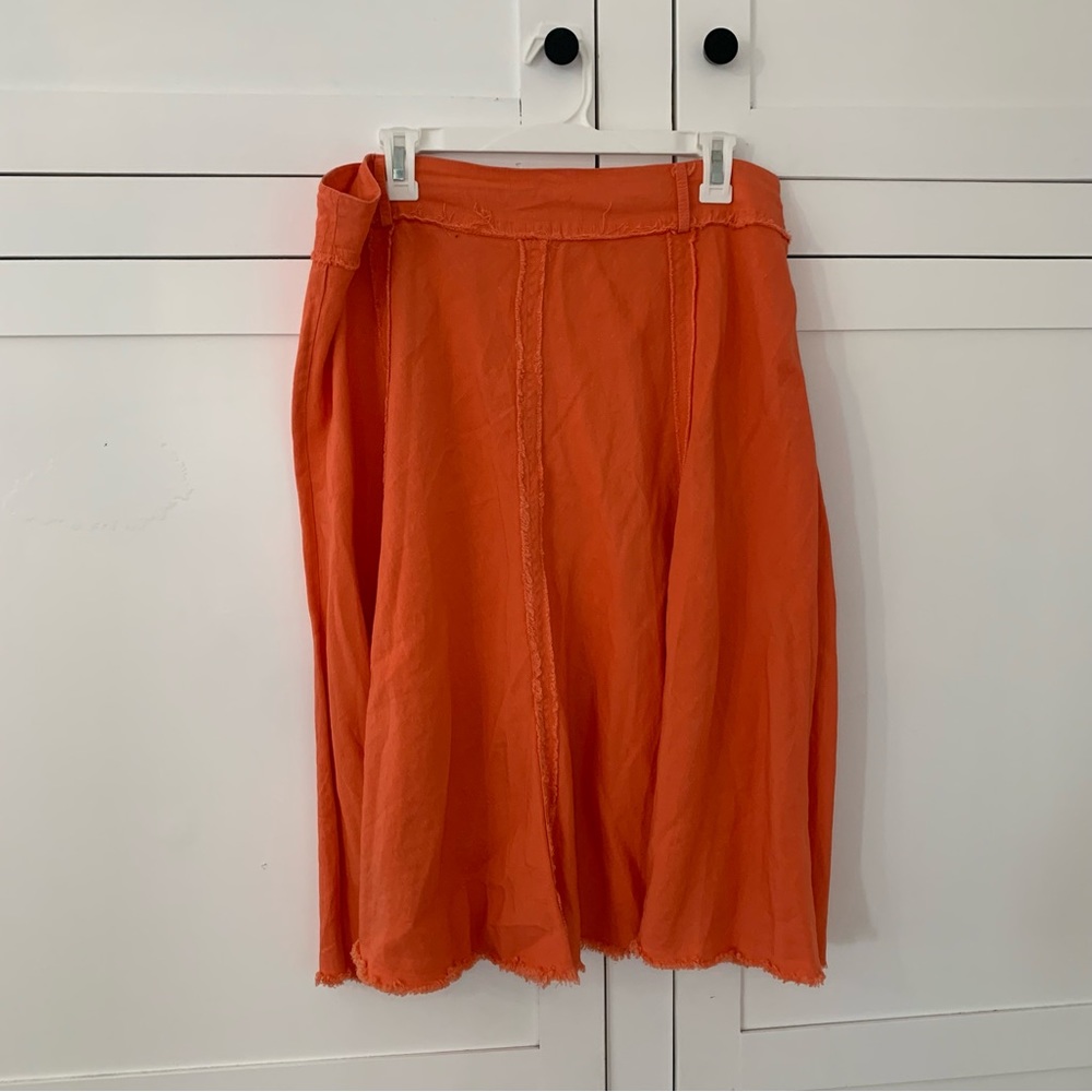 Care N Sport Linen Salmon Orange Fray Midi Skirt Size 2X